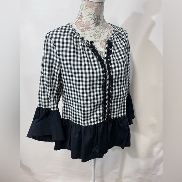 CUPIO Black and white checkered ruffle accent top size S. - Picture 8 of 12